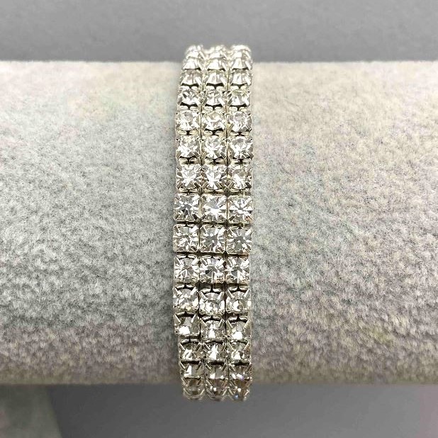 Three-row stretch bracelet with white crystals, 17 cm circumference