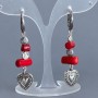 Coral earrings with metal inserts, length 57 mm+