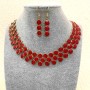 Berry Necklace and Earrings Set, Gold-tone Metal with Red Gloss