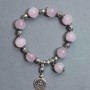 Bracelet Pink Quartz Beads, 12 mm Diameter, with Metal Inserts, 18 cm Length (Stretch)