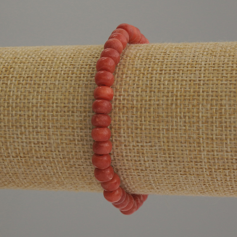 Artificial Coral Rondelle Bracelet, 6×4 mm, 18 cm (stretch)