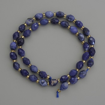 Natural gemstone beads: Sodalite, faceted grain shape, 8x6 mm, with 3 mm seed beads, length 39 cm