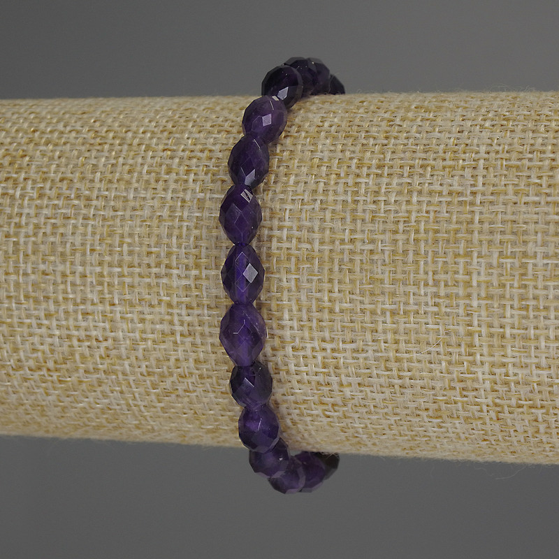 Amethyst bracelet with faceted bead, 8×5 mm diameter, 18 cm length, stretch