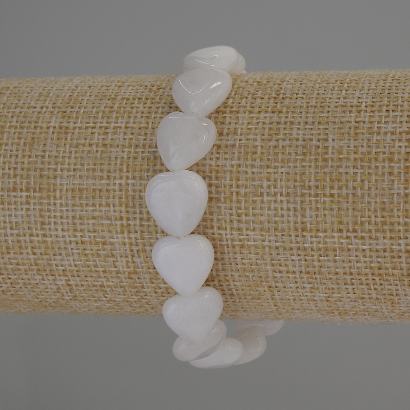 Stretch bracelet with White Quartz Heart, 12x12 mm diameter, 18 cm length