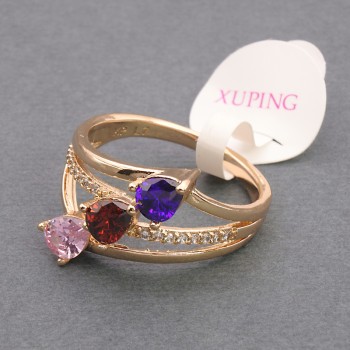 Xuping Ring in Gold Color with Multicolored Crystals, Sizes 16, 17, 18, 19