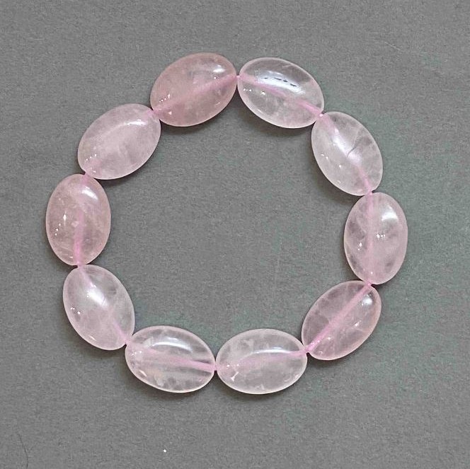 Bracelet Pink Quartz, Oval Beads 18×13 mm, 18 cm Length, Elastic