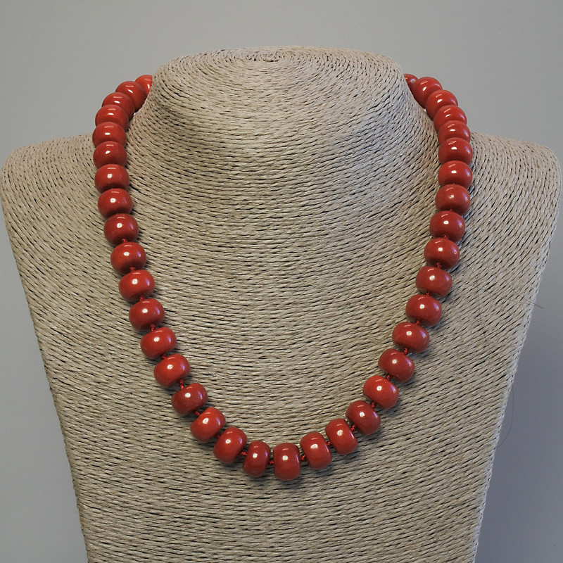 Artificial Coral Rondelle Necklace 12x8mm, 50 cm length with clasp