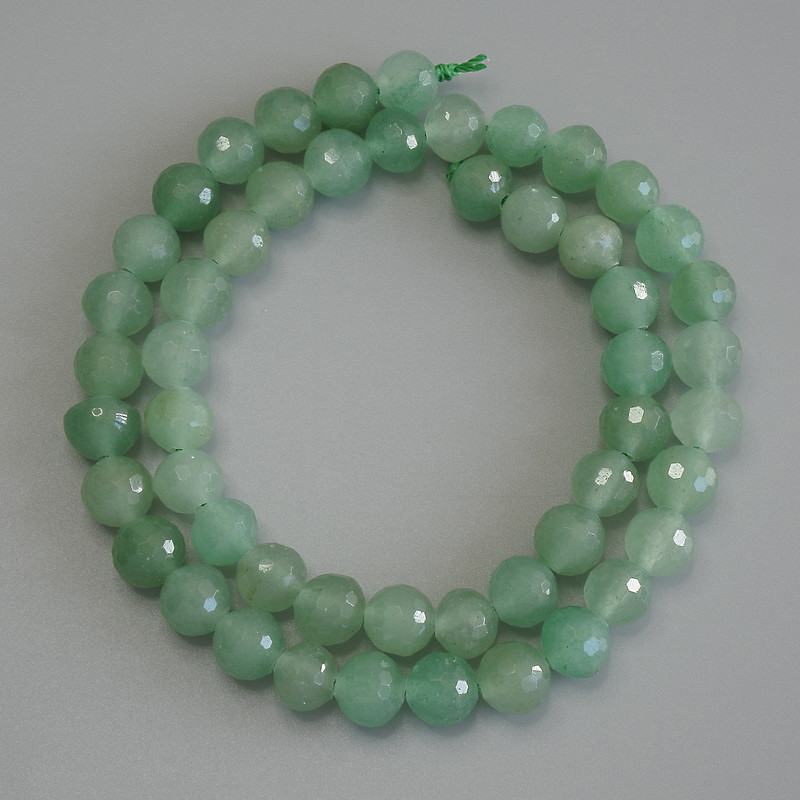 Nephrite Beads on Thread, Faceted Round Beads, 8 mm Diameter, 38 cm Long