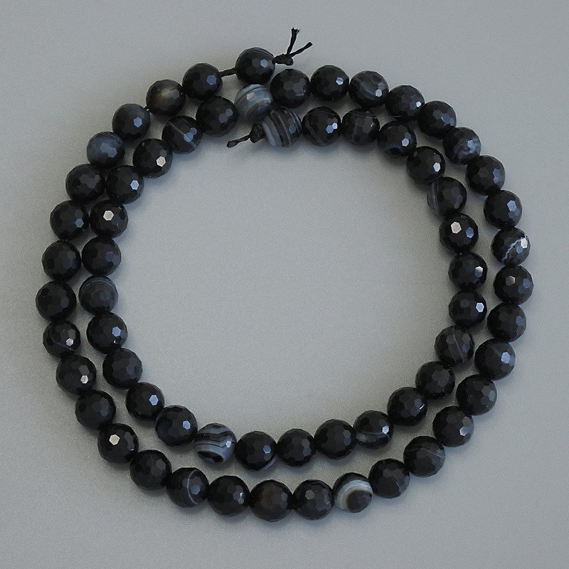 Faceted Agate Beads, Ball-Shaped, 6 mm Diameter, 37 cm Long on Thread