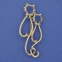 Rainbow Cats Brooch with Rhinestones, Golden Metal 58x26mm+