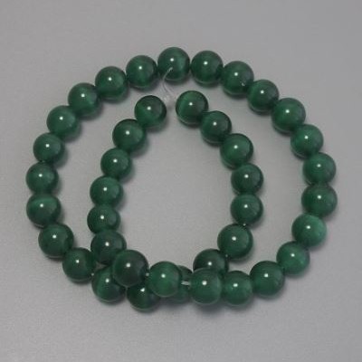 Cat's Eye Beads Dark Green Synthetic Stone, Smooth Round Beads, 10mm Diameter ± on Beading Thread, Length 38cm+