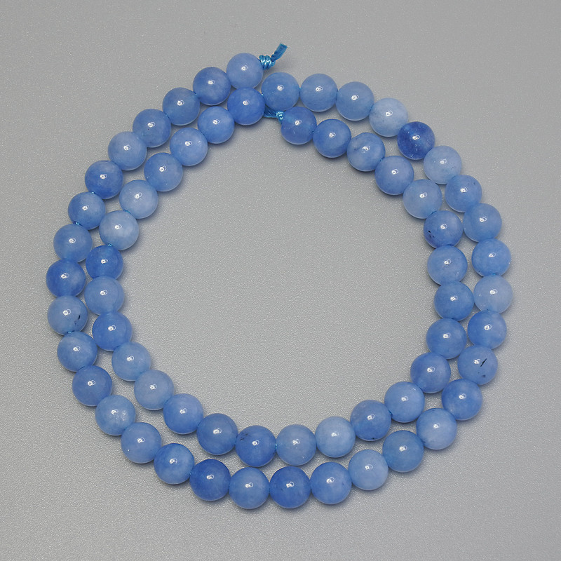 Aquamarine Beads - Smooth Round Bead, 6 mm Diameter, On a Thread, Length 38 cm+