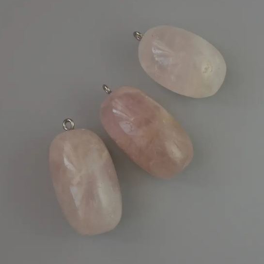 Pink Quartz Pendant, Natural Stone, Diameter 35×17 mm+