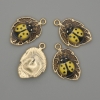 Pendant Sun on a Leaf with Yellow Enamel and Gold-Tone Metal, diameter 14×22 mm, pack of 4