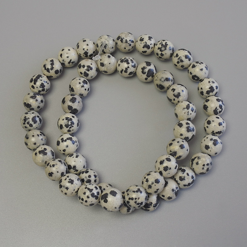 Dalmatian Jasper Beads on Thread, Smooth Round Beads, 8 mm Diameter ±, 39 cm Length ±