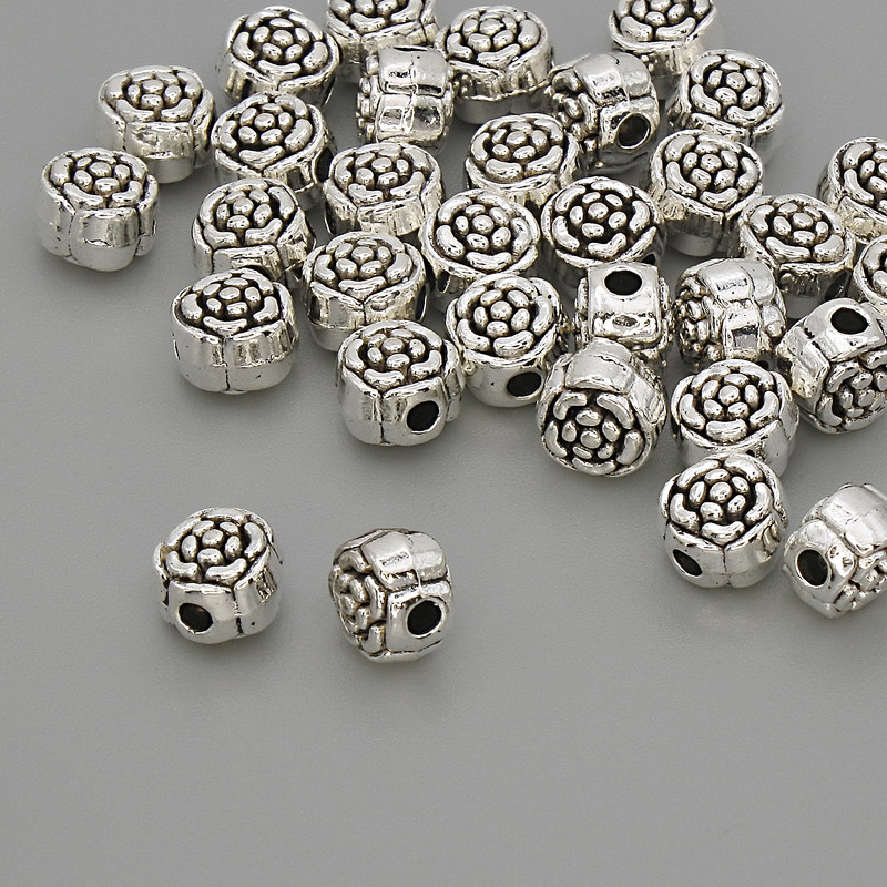 Bead-insert findings in silver metal color, diameter 6×5 mm ± hole diameter 1.8 mm ± packaging 20 g (~32 pcs)