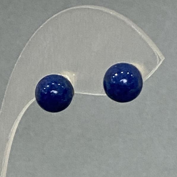 Lazurite Bead Stud Earrings (Pressed), Silver-Plated Metal, 8mm
