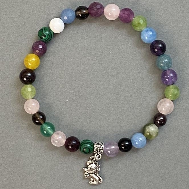 Bracelet Assorted Smooth Bead 6mm +/- with Metal Inlay, Length 18 cm (Stretch)