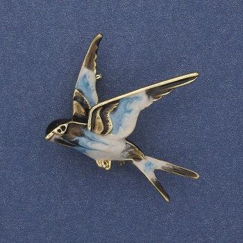 Bird brooch-pendant with colored enamel on golden metal 38x26 mm+