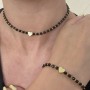 Сет прикрас "Серце" чокер та браслет з чорного Агату та золотистого Гематиту, розміри регулюеться