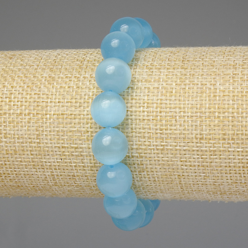 Blue Cat's Eye Bracelet with Smooth Beads 12mm, 18 cm (Stretch)