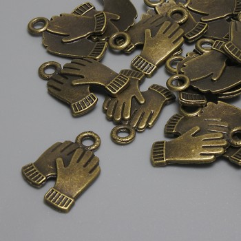 Кулон підвіска Рукавички колір металу бронза, діаметр 19х13мм+- отвір вушка 2, 3мм+- фасовка 19шт+