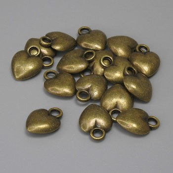 Bronze-colored Heart pendant, diameter 12x9 mm, ear hole 2.4 mm, packaging 16 pcs