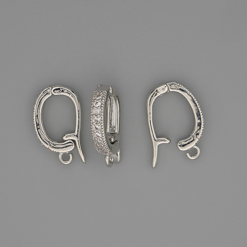 Fittings detachable bail for pendants, diameter 18x3mm+- white rhinestones silver metal colour 1 pc