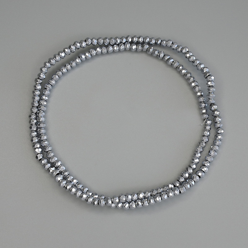 Hematite Beads, Silver Color, Faceted Rondel 3x2mm ± on Beading Thread, 40 cm+