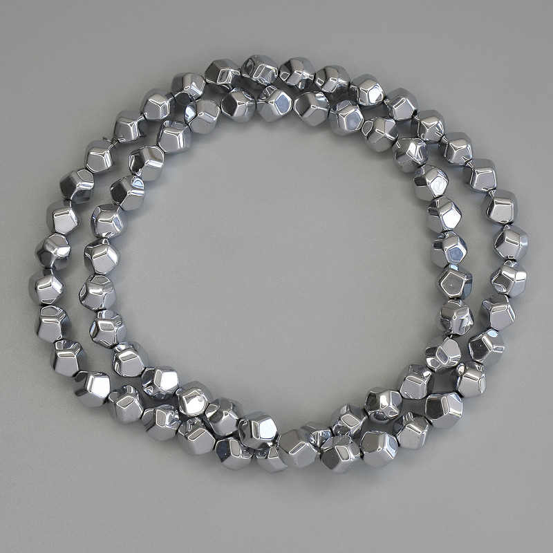 Hematite Beads, Silver Color, Faceted, 6x6 mm, on a beading thread, length 40 cm+