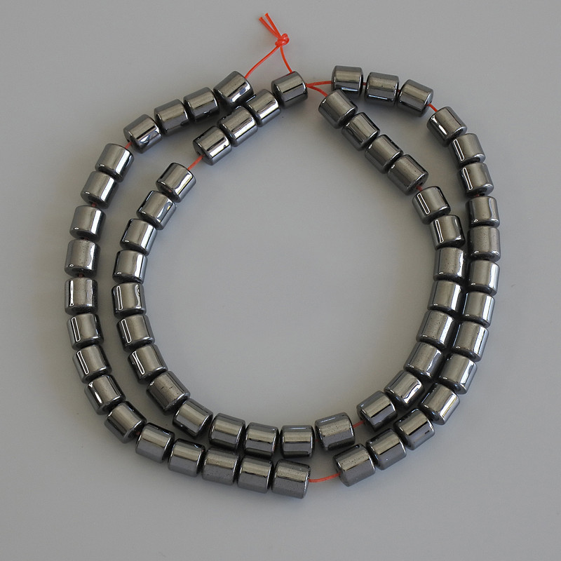 Hematite cylinder beads 6x6mm +/- on thread, length 40 cm+