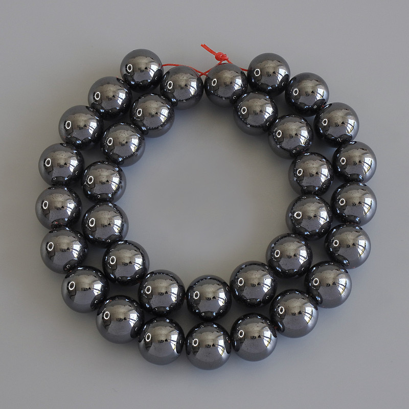 Hematite Beads Ball 12 mm on Thread, Length 40 cm+