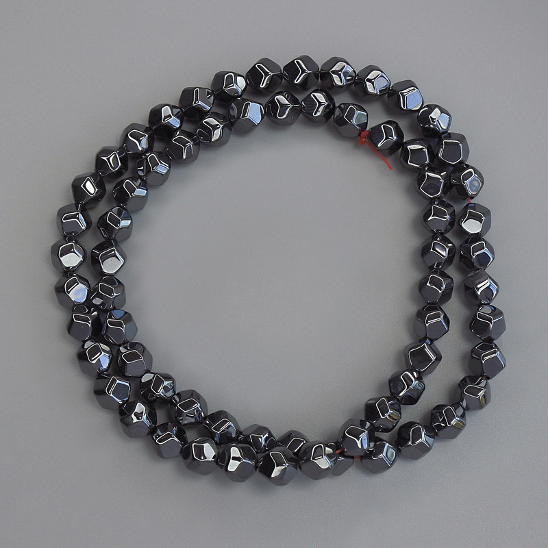 Hematite Beads, Faceted, 6x5 mm, on Thread, 39 cm Long