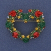 Heart enamel brooch pendant with crystals, golden metal 40x35mm+