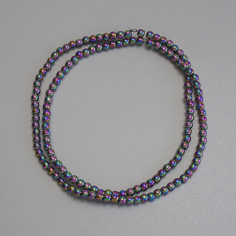 Rainbow Hematite Beads, smooth round 3mm ± on fishing line, length 39 cm+