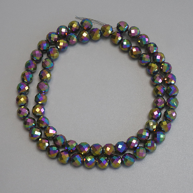 Rainbow hematite beads, rainbow-colored faceted 6mm beads on beading wire, length 38 cm+