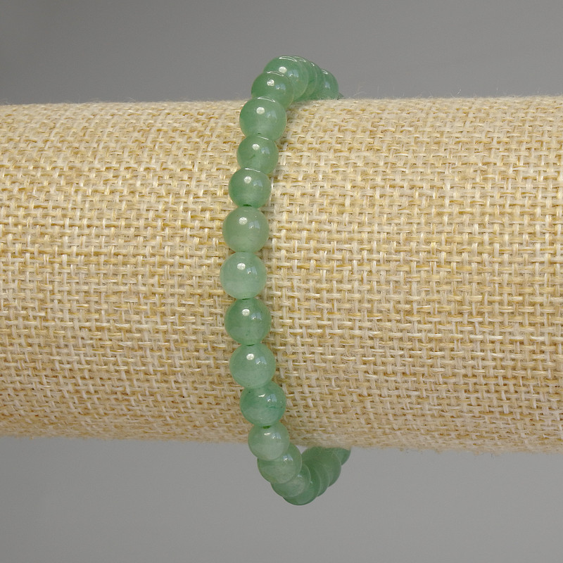 Jade Bracelet with Smooth Beads, 6 mm Diameter, 18 cm Stretch