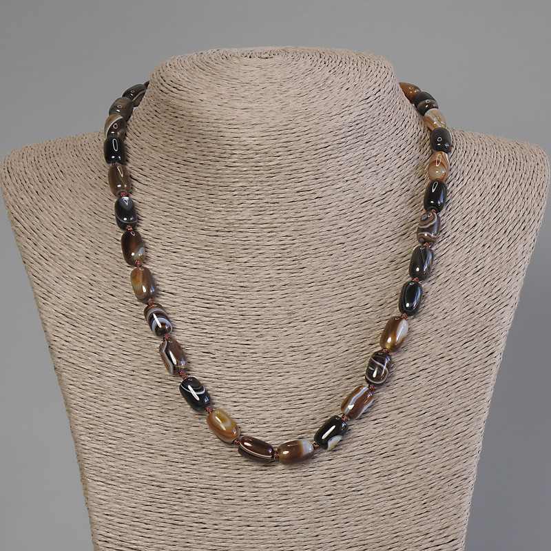 Barrel Agate Necklace, 12×8 mm beads, length 50 cm with clasp