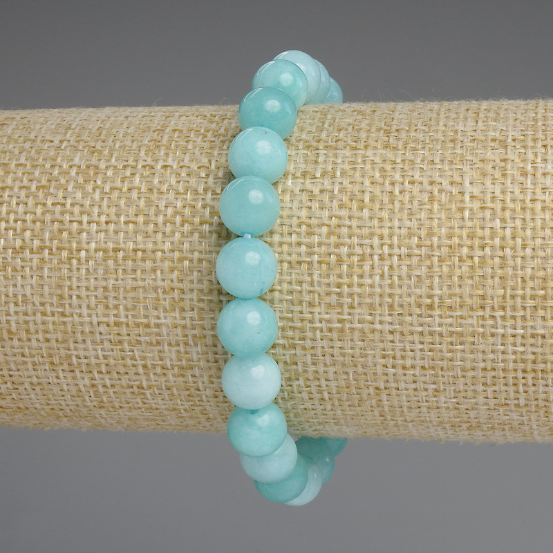 Aquamarine bracelet with smooth beads, 8.5 mm diameter, length 18 cm, stretch