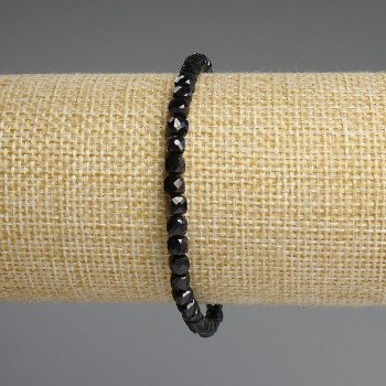 Black Tourmaline Bracelet with Faceted Cubes, 4x4 mm, 18 cm Length, Elastic