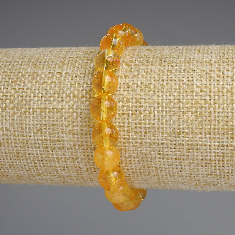 Citrine Bracelet with Smooth Beads, 8.5 mm Diameter, 18 cm Length, Elastic