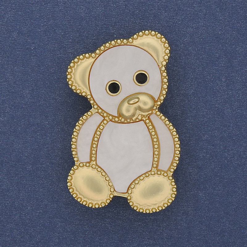 Bear Brooch-Pendant White Pearlized Gold-Tone Metal 38x24mm+