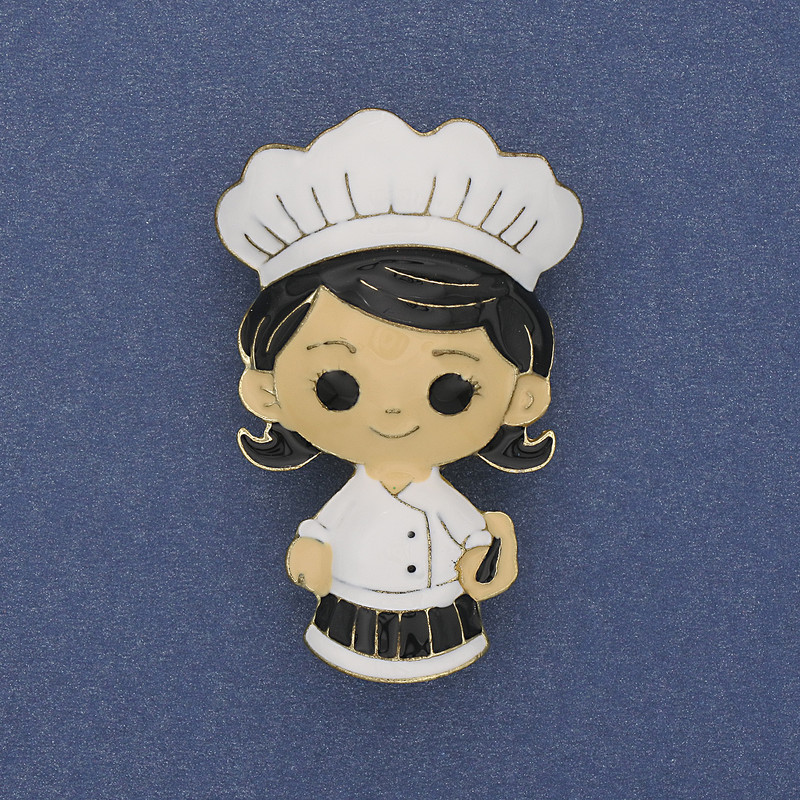 Brooch 'Chef' with colored enamel on golden metal 46×27 mm+
