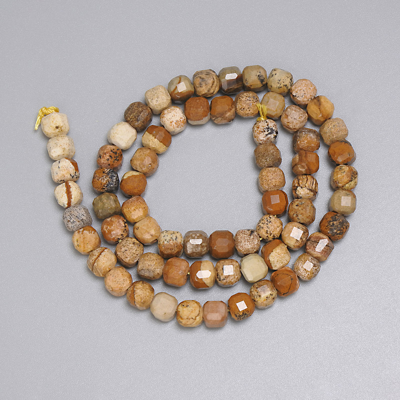 Landscape Jasper Beads - Faceted Cubes 5.5x5.5 mm, length 38 cm +/- on a string