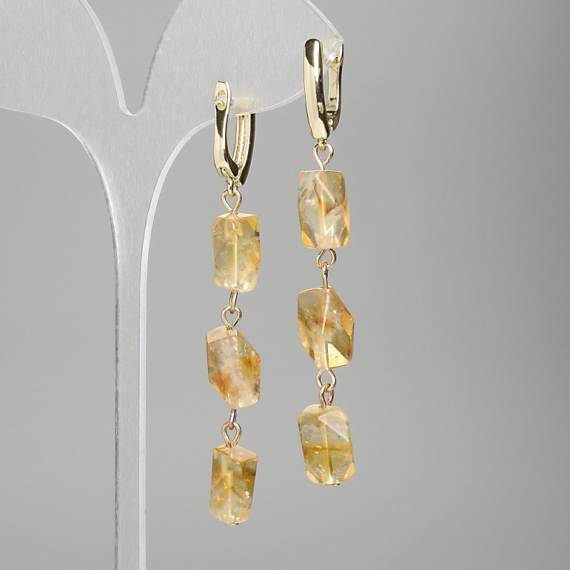 Citrine Polygon Earrings 10–12×8mm, length 66mm