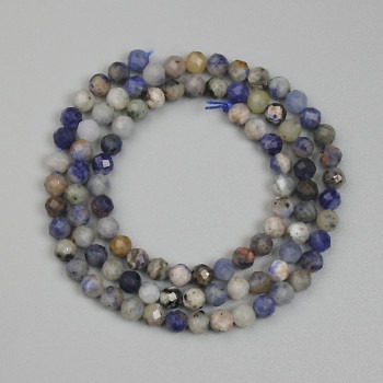 Faceted sodalite beads, round beads, 4 mm diameter ±, on thread, 40 cm long