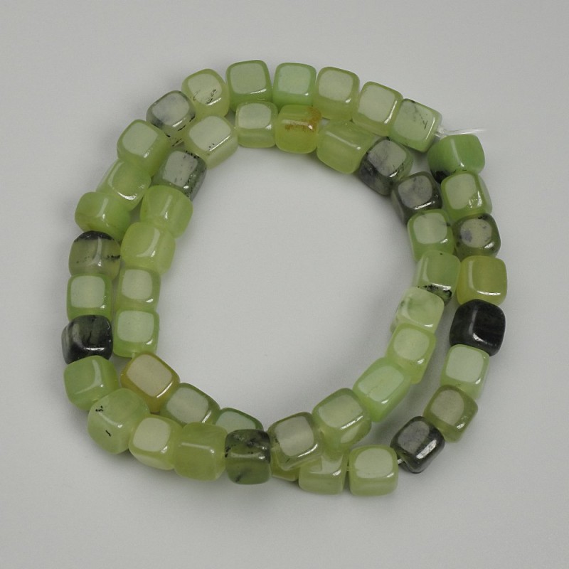 Jadeite cube beads, 7 mm diameter, 38 cm length on thread