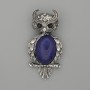 Owl Lapis Lazuli Brooch-Pendant, 60×29 mm, black crystals, silver-colored metal
