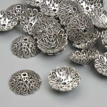 Bead cap findings for beads, diameter about 13 mm ±, hole diameter about 1.5 mm ±, silver-colored metal, pack 20 g ± (~27 pcs)