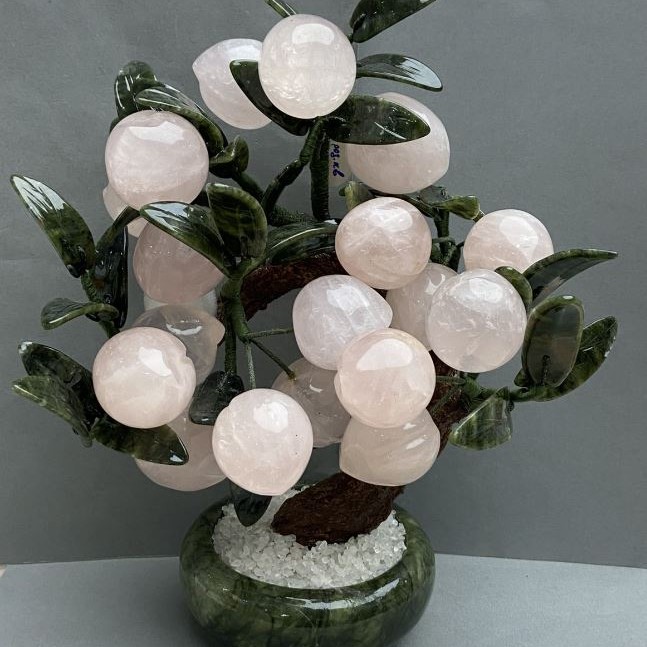 Souvenir: Decorative tree made of natural stone – Rose quartz, 33–37 mm, flexible branches, length 25 cm